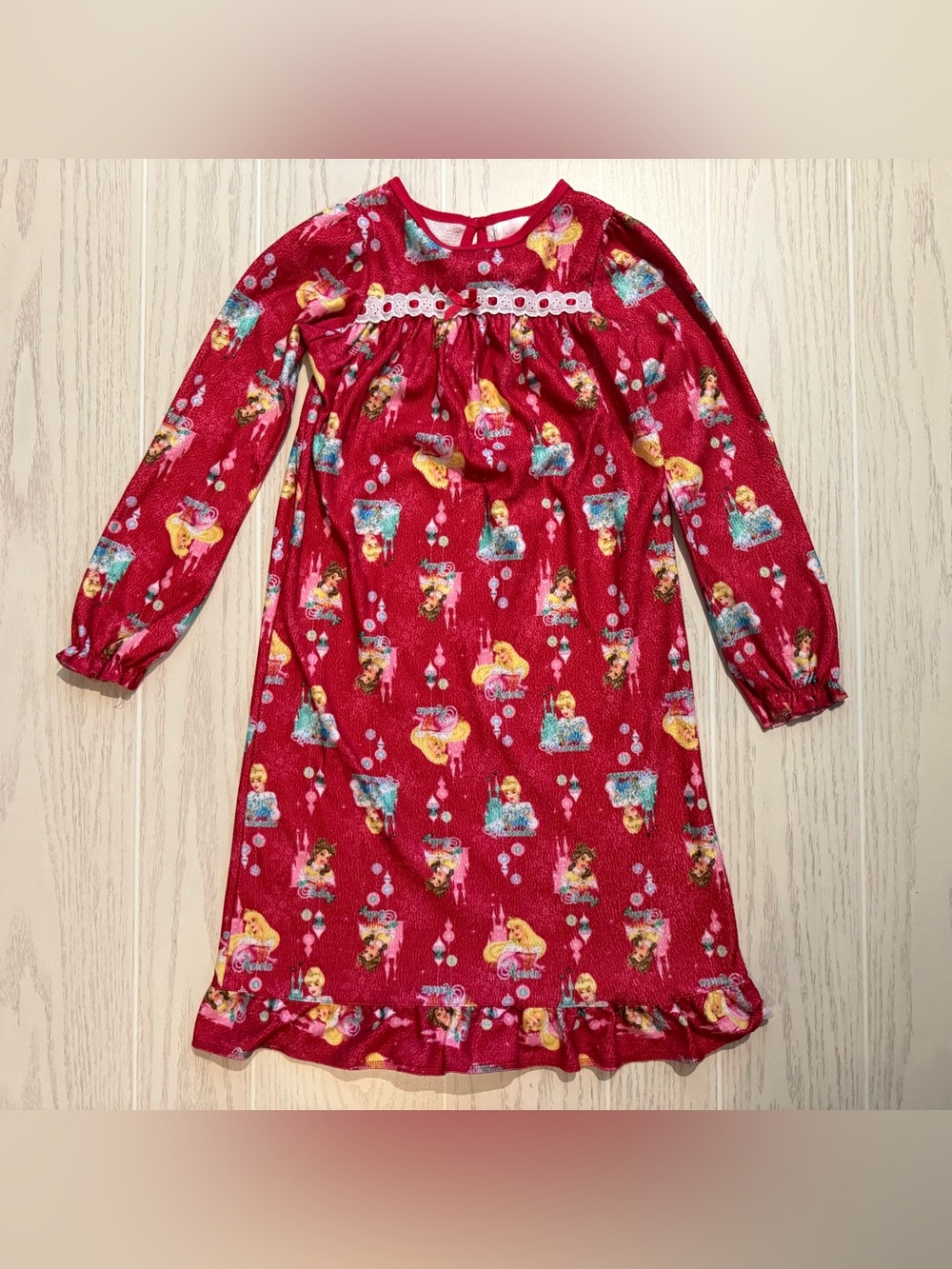 Disney Princess Girls Size 4 Fleece Nightgown Red Long Sleeve Winter Pajamas